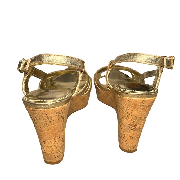 Lauren Ralph Lauren Women's Quaylin Wedge Sandal Gold Silver Cork Heel Womens 7 - Picture 3 of 7